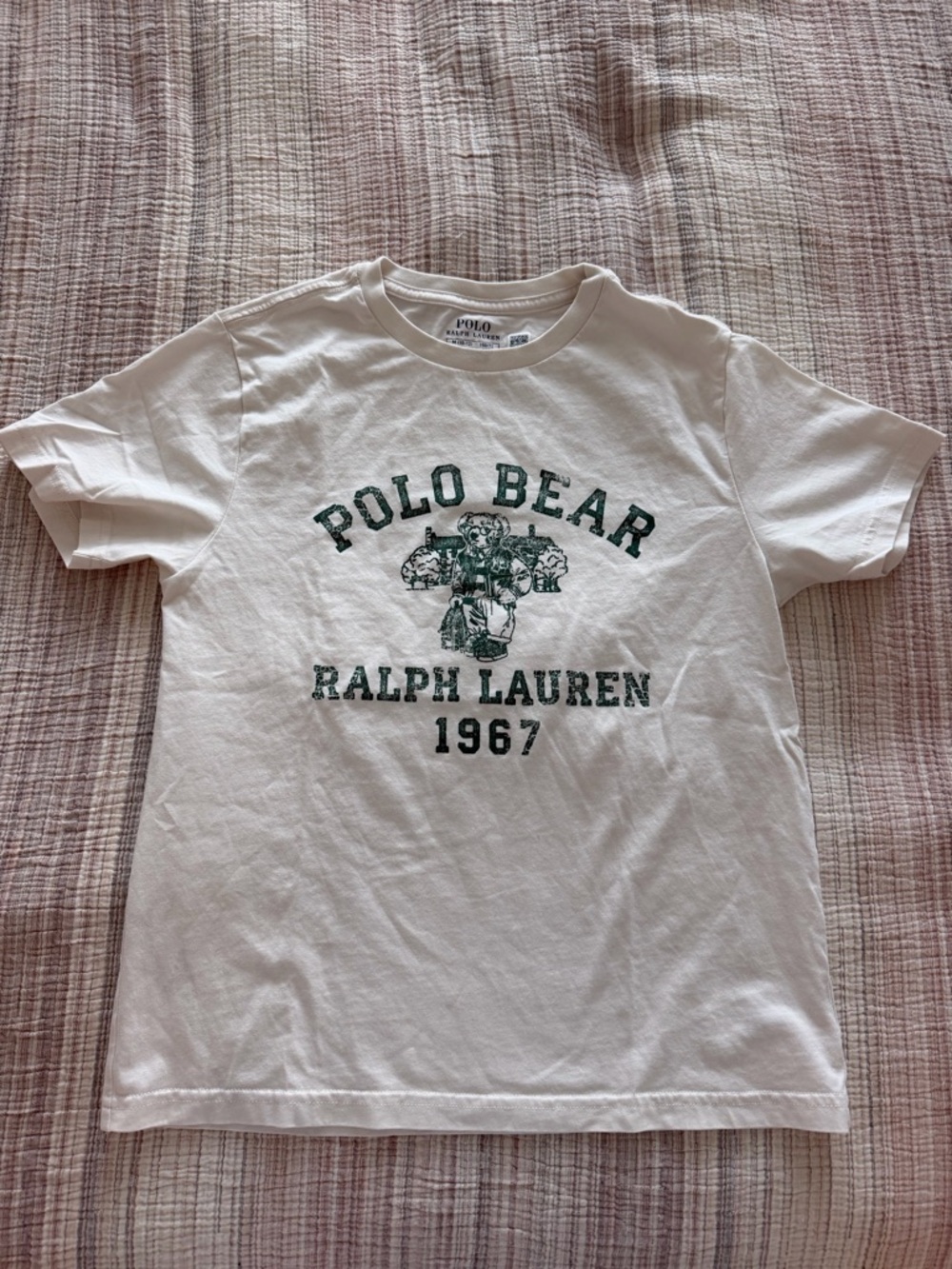 Polo by Ralph Lauren White T-Shirt with Green Polo Bear Graphic